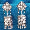 German Silver Square  Shining Mirror Jhumka 3