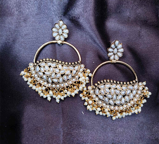 German Silver Studded Chandbali Earrings_ Golden 2