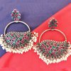 German Silver Studded Chandbali Earrings_ Multicolor 3