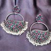 German Silver Studded Chandbali Earrings_ Multicolor 4