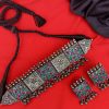 Metal Stone Statement Choker Set pink green 2