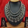 Oxidized Silver Afghani Statement Multi-Layer Stone Set_Black 2