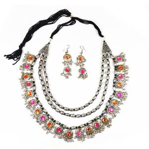 Oxidized Silver Afghani Statement Multi-Layer Stone Set_Multicolour 1