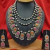 Oxidized Silver Afghani Statement Multi-Layer Stone Set_Multicolour 2