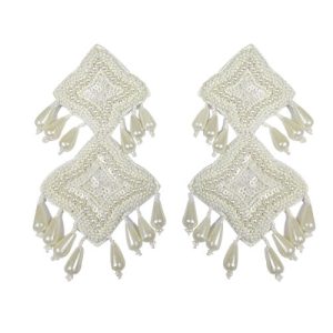 Pearl Embroidery Double Star Handmade Earrings_ White 1