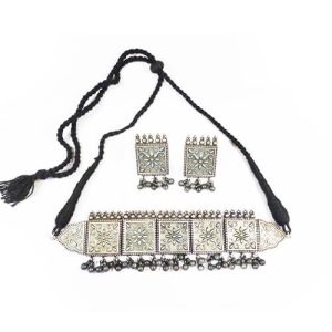 Silver Look Tribal Rangoli Choker set 1