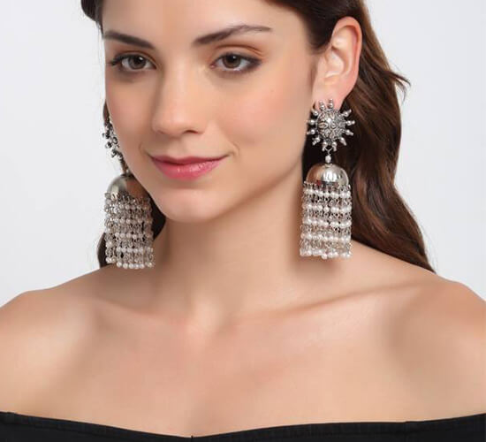Silver Toned Dome Shaped Jhumka Festmarket